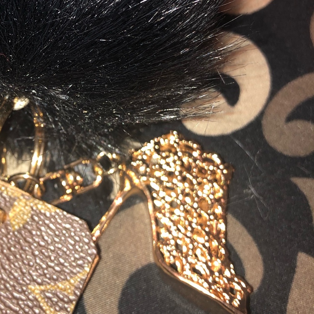 Fur keychain, keychain, gold shoes, Purse Charm